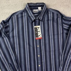 Vintage Key Elements 90's Button Shirt Blue Striped Long Sleeve‎ Sz Large NOS